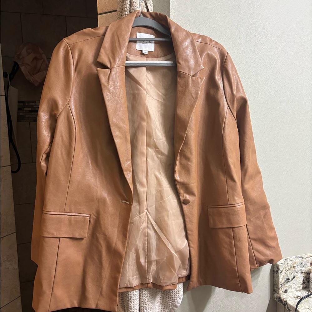 Le Lis Cognac Leather Blazer Jacket